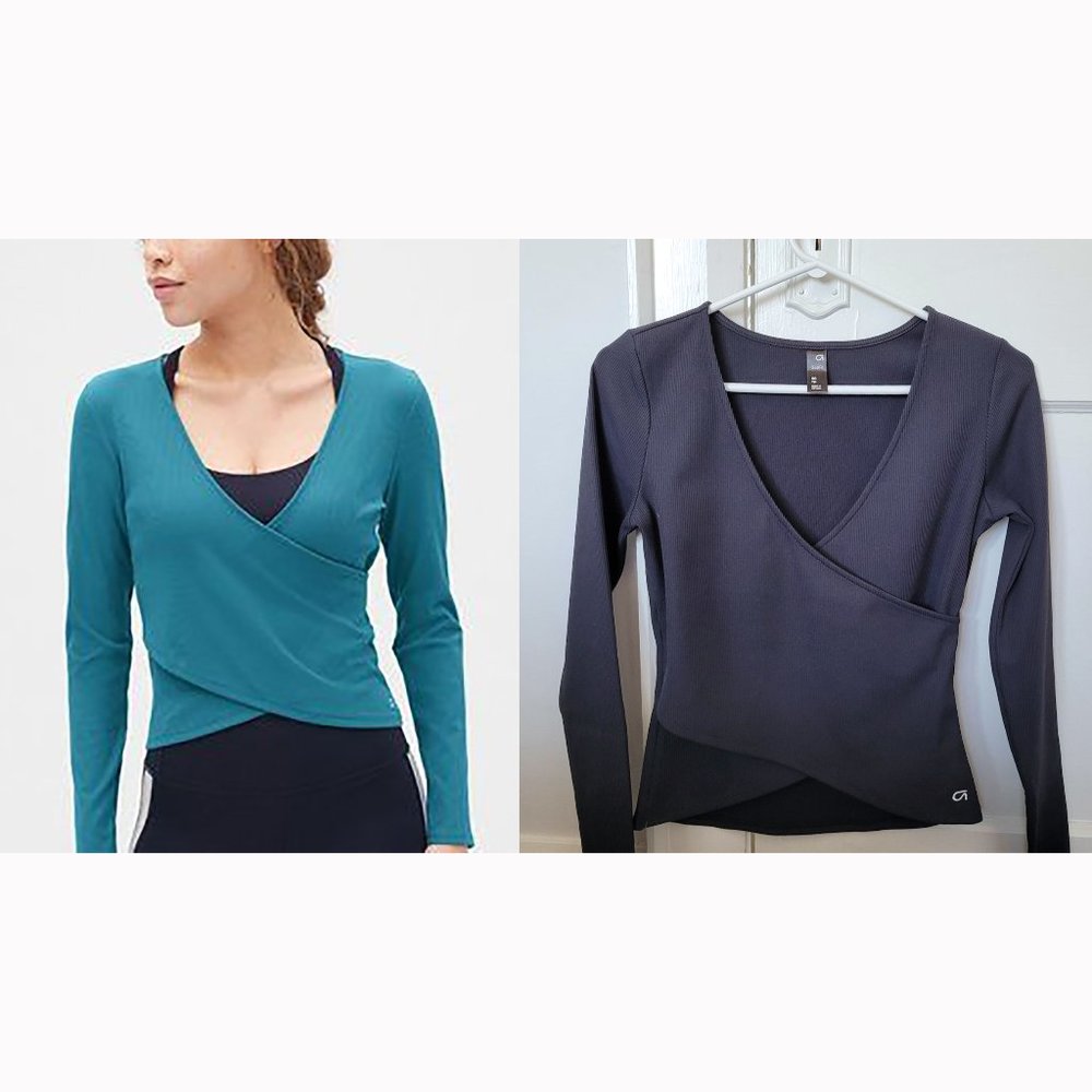 GapFit Breathe Faux Wrap Top (Black, XS)